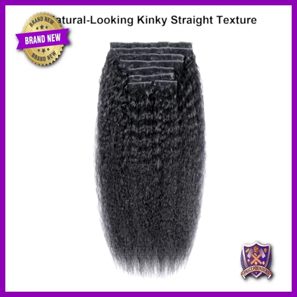 20 Inch Kinky Straight Clip In Hair Extensions, 8pcs 110g Human Hair